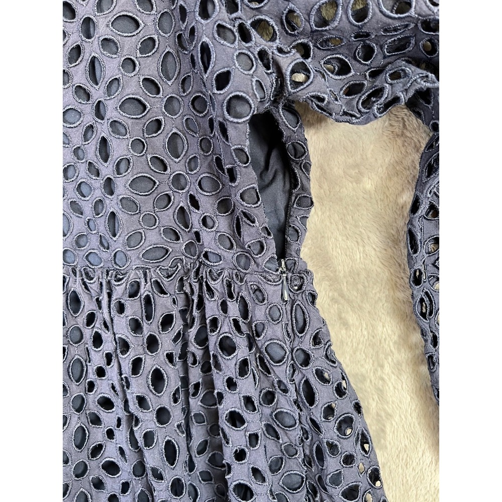 J Crew Tiered Embroidered Eyelet Dress Medium Navy Blue Mini Popover - Picture 6 of 10